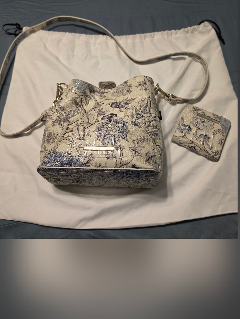 Brahmin Floral Melbourne Croc-embossed Satchel and Matching Wallet EUC